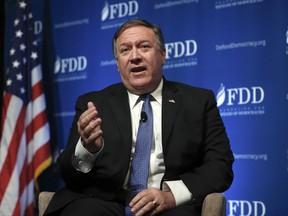 CIA Director Mike Pompeo speaks during the Foundation for Defense of Democracies (FDD) National Security Summit in Washington, Thursday, Oct. 19, 2017. Pompeo says the U.S. is going to do everything it can to bring the Taliban to the negotiating table in Afghanistan.  (AP Photo/Carolyn Kaster)