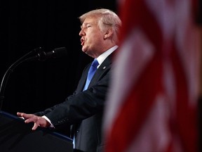 President Donald Trump speaks to the 2017 Value Voters Summit, Friday, Oct. 13, 2017, in Washington. (AP Photo/Evan Vucci)