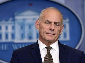 White House Chief of Staff John Kelly listen to a reporter's question during the daily briefing at the White House in Washington, Thursday, Oct. 12, 2017. (AP Photo/Susan Walsh)