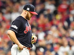 Cleveland reliever Cody Allen walks off the field in the ninth inning against the New York Yankees on Oct. 11.