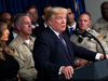 President Donald Trump speaks at Las Vegas Metropolitan Police Department headquarters, Oct. 4, 2017. Trump met with victims and first responders from Sunday night's mass shooting during his visit.