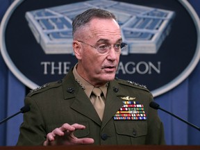 Gen. Joseph Dunford Jr. Chairman of the Joint Chiefs of Staff, briefs the media on the recent military operations in Niger, at the Pentagon on October 23, 2017 in Arlington, VA.