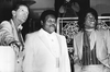 Fats Domino, middle, with Jerry Lee Lewis and James Brown on Jan. 23, 1986, the day they were inducted into the Rock and Roll Hall of Fame.