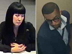 Security camera image of the woman and man wanted in fraud investigation