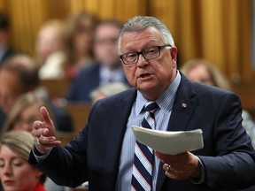 Public Safety Minister Ralph Goodale rises during Question Period in the House of Commons in Ottawa, Monday, October 2, 2017. THE CANADIAN PRESS/Fred Chartrand