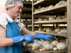 A worker prepares haggis at a factory near Edinburgh.