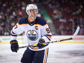 Edmonton Oilers centre Connor McDavid skates against the Vancouver Canucks on Sept. 30.