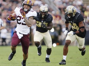 Minnesota's Shannon Brooks runs in the first quarter during an NCAA college football game against Purdue, Saturday, Oct. 7, 2017, in West Lafayette, Ind. (John Terhune/Journal & Courier via AP)
