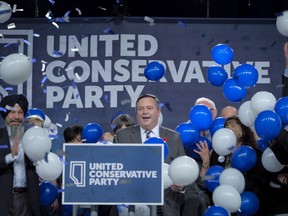 Jason Kenney celebrates his victory as the first official leader of the Alberta United Conservative Party in Calgary, Alta., Saturday, Oct. 28, 2017.THE CANADIAN PRESS/Jeff McIntosh