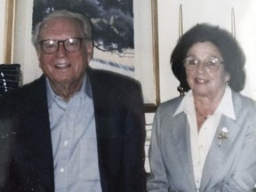 This undated photo provided by their son Michael Rippey shows Charles and Sara Rippey. Charles, 100, and Sara, 98, were unable to leave their Napa, Calif., home, and died when the Tubbs fire swept through. Their bodies were found Monday, Oct. 9, 2017. (Courtesy Michael Rippey via AP)