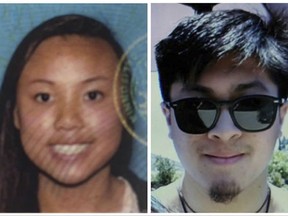 FILE - This combination of photos provided by the National Park Service show Rachel Nguyen, left, and Joseph Orbeso, as they were seeking the public's help in locating them. Southern California authorities say the deaths of Nguyen, and Orbeso, who vanished in Joshua Tree National Park last summer were a murder-suicide. The San Bernardino County Sheriff's Department said Friday, Oct. 20, 2017, that the bodies found Sunday, Oct. 15, were identified as Nguyen and Orbeso, both of Orange County. Autopsies found gunshot wounds, and evidence at the scene that led detectives to believe Orbeso shot Nguyen and then himself. Orbeso's actions remain under investigation. (National Park Service via AP,File)