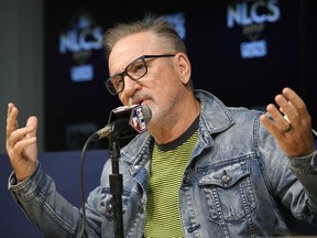 Chicago Cubs manager Joe Maddon speaks during a press conference, Friday, Oct. 13, 2017, in Los Angeles in preparation for Game 1 of the National League Championship Series against the Los Angeles Dodgers on Saturday. (AP Photo/Mark J. Terrill)