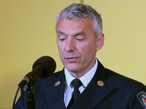 Director of Fire and Emergency Services Ted Ruiter addresses media during a news conference in Fernie, B.C., on Thursday, October 19, 2017. Ruiter said that the bodies of three men have been removed from an ice arena after a deadly ammonia leak on Tuesday set off a local state of emergency in Fernie. THE CANADIAN PRESS/Lauren Krugel