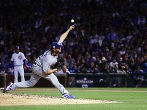 Los Angeles Dodgers starter Clayton Kershaw pitches against the Chicago Cubs in Game 5 of the NLCS on Oct. 19.