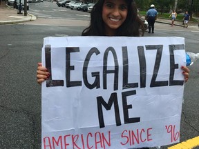 Leezia Dhalla, a Canadian participant in the U.S. "Dreamers" program, at a recent rally after President Donald Trump cancelled the program. Having lived in the States for 20 years, she now faces deportation to a country she barely knows.
