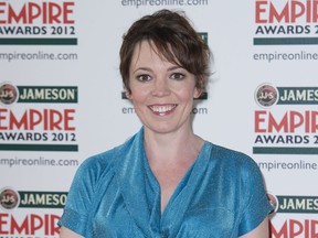 FILE - In this file photo dated Sunday, March 25, 2012, actress Olivia Colman arrives for the Jameson Empire Awards in London.  Colman will play Queen Elizabeth II it is announced Friday Oct. 27, 2017, for the third and fourth seasons of the award-winning Netflix series about the British monarch's long reign.(AP Photo/Jonathan Short, FILE)