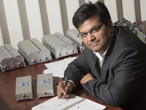 Manoj Singh is the CEO of Acuva, a company that has developed a device that can clear drinking water of pathogens using a lightweight, low-powered UV LED. Credit: Rob Newell