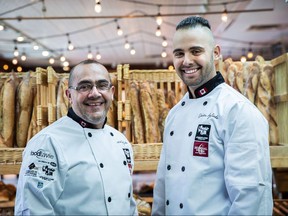 Laurent Agliata and his son Damien Agliata, shown in a handout photo, will represent Canada at the World of Bread contest from Oct. 22 to 24 in Nantes, France. The father-son duo, who work at Montreal-area artisanal bakery L'Amour du Pain, are taking on 17 other countries in the contest, which requires contestants to produce a variety of different products in four different categories, including bread, pastry, sandwiches and an "artistic item" that represents their country's national identity. THE CANADIAN PRESS/HO-Boulangerie L'Amour du Pain MANDATORY CREDIT