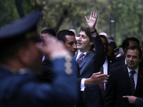 Canadian Prime Minister Justin Trudeau arrives at the Mexican Senate, in Mexico City, Friday, Oct. 13, 2017. Trudeau is in Mexico for a two-day official visit. Speaking during a state Mexican President Enrique Pena Nieto and Trudeau have reaffirmed their commitment to a trilateral renegotiation of the North American Free Trade Agreement. The fourth round of negotiations began Wednesday in Washington. (AP Photo/Marco Ugarte)