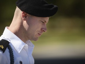 FILE- In this Sept. 27, 2017, file photo, Army Sgt. Bowe Bergdahl leaves a motions hearing during a lunch break in Fort Bragg, N.C. The fate of Bergdahl rests in a judge's hands now that the Army sergeant has pleaded guilty to endangering his comrades by leaving his post in Afghanistan in 2009. Sentencing for Bergdahl starts Monday, Oct. 23, at Fort Bragg and is expected to feature dramatic testimony about soldiers and a Navy SEAL badly hurt while they searched for the missing Bergdahl. (Andrew Craft/The Fayetteville Observer via AP, File)