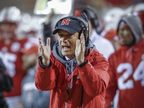Nebraska coach Mike Riley gestures during the first half of the team's NCAA college football game against Ohio State in Lincoln, Neb., Saturday, Oct. 14, 2017. Ohio State won 56-14. (AP Photo/Nati Harnik)