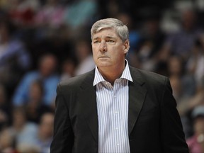 FILE - In this Aug. 29, 2015, file photo, New York Liberty coach Bill Laimbeer watches during the team's WNBA basketball game against the Connecticut Sun in Uncasville, Conn. Laimbeer will be the new coach and general manager of the San Antonio Stars when the team is sold and relocated, according to a person with knowledge of the deal. The person spoke to The Associated Press on condition of anonymity Friday night because there's no official announcement of the hiring. (AP Photo/Jessica Hill, File)
