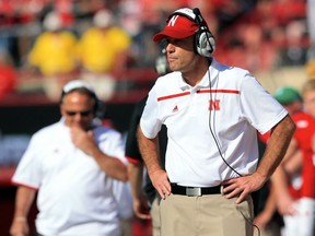 FILE - In this Oct. 10, 2015, file photo, Nebraska head coach Mike Riley follows the game from the sideline during the first half of an NCAA college football game against Wisconsin in Lincoln, Neb. Nebraska hosts No. 9 Wisconsin on Saturday and No. 10 Ohio State on Oct. 14. (AP Photo/Nati Harnik, File)