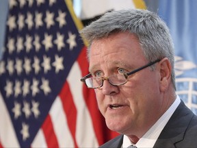 FILE - In this Aug. 1, 2017, file photo, Scott Blackmun, CEO of the U.S. Olympic Committee, speaks at Yongsan Garrison, a U.S. military base in Seoul, South Korea. Blackmun called on his international counterparts to act immediately on allegations of Russian doping, with now less than four months until the start of the Winter Games. ''The time for action is now,'' Blackmun said in an address Thursday, Oct. 12, to the USOC Assembly. (AP Photo/Lee Jin-man, File)