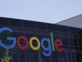 FILE - This Tuesday, July 19, 2016, file photo shows the Google logo at the company's headquarters in Mountain View, Calif. Google parent Alphabet Inc. reports earnings Thursday, Oct. 26, 2017. (AP Photo/Marcio Jose Sanchez, File)