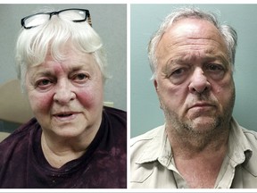 FILE - These July, 27, 2017 file photos, provided by Plainfield Police Department show Pauline Chase, 83, left, and her son Maurice Temple, 63, both from Plainfield, N.H. Temple, a man accused of conspiring with his mother in a murder-for-hire plot involving his ex-wife will remain held in New Hampshire on $1 million bail. Valley News reports Temple appeared Thursday, Oct. 12 in court for a hearing concerning a motion to reconsider his bail. Sullivan County Attorney Marc Hathaway says there was no change in Temple's bail amount. (Plainfield Police Department via AP, File