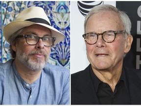 This combination photo shows author Michael Chabon, left, on June 18, 2017 and former NBC News anchor Tom Brokaw on April 15, 2015.  The New York Public Library has named Chabon and Brokaw and three others as "Library Lions." They will be formally celebrated at a gala Nov. 6. (AP Photo/File)