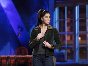 This image released by Hulu shows Sarah Silverman from her Hulu series, "I Love You, America," in Los Angeles. In the latest episode on Thursday, Oct. 26, Silverman welcomes guests Tig Notaro and Sen. Al Franken. (Erin Simkin/Hulu via AP)