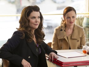 This image released by Netflix shows Lauren Graham, left, and Alexis Bledel in a scene from, "Gilmore Girls: A Year In The Life," currently streaming on Netflix. The "Gilmore Girls: A Year in the Life" series currently holds the top spot for binge racing, Netflix says. It's followed by "Fuller House," "The Ranch," "Marvel's The Defenders" and "The Seven Deadly Sins." Binge racers are fans who plow through a streaming-network series' entire season in less than 24 hours after the release of all those episodes. (Saeed Adyani/Netflix via AP)