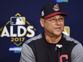 Cleveland Indians manager Terry Francona answers questions during a news conference before Game 1 of baseball's American League Division Series against the New York Yankees, Thursday, Oct. 5, 2017, in Cleveland. (AP Photo/David Dermer)