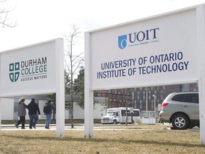 Students walk to school at the Durham College campus and the University of Ontario Institute of Technology in Oshawa, Ont., on Tuesday, March 13, 2012.
