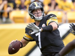 Pittsburgh Steelers quarterback Ben Roethlisberger (7) passes in the first quarter against the Jacksonville Jaguars in an NFL football game, Sunday, Oct. 8, 2017, in Pittsburgh. (AP Photo/Fred Vuich)