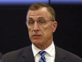 FILE- In this file photo from July 7, 2017, U.S. Rep. Tim Murphy (R- Pa) speaks at the National Energy Technology Laboratory (NETL) Pittsburgh site, in South Park Township, Pa. south of Pittsburgh. The Republican Congressman announced his resignation on Thursday Oct. 5, 2017 after his affair with a young woman came to light. (AP Photo/Keith Srakocic, FILE)
