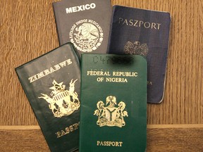 Mexico passport, Federal Republic of Nigeria passport, Zimbabwe passport.