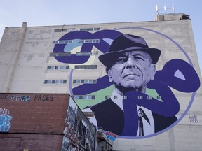 A mural of Leonard Cohen is seen in Montreal on Wednesday, October 18, 2017. His soulful poetry, distinctive baritone and knack for writing runaway hit songs made Leonard Cohen a global icon, but many in his hometown of Montreal still considered him one of their own. THE CANADIAN PRESS/Paul Chiasson