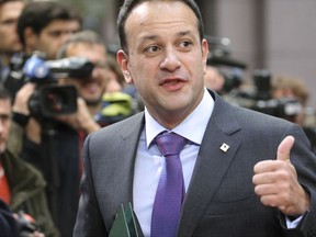 Irish Prime Minister Leo Varadkar arrives for an EU summit in Brussels on Friday, Oct. 20, 2017. European Union leaders conclude a two day summit on Friday in which they discussed migration, digital economy and Brexit. (AP Photo/Olivier Matthys)