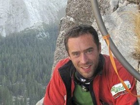 This undated photo provided by Patagonia shows British climber Andrew Foster. Foster was killed while shielding his wife, Lucy Foster, when a chunk of granite about 12 stories tall broke free and plunged down El Capitan in Yosemite National Park on Sept. 27, 2017. (Courtesy of the Foster Family/Patagonia via AP)