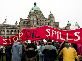 An anti-Northern Gateway pipeline protest in front of the B.C. legislature in Victoria in 2012.