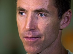 In this April 15, 2015 file photo, two-time NBA MVP Steve Nash speaks to reporters at a community event in Toronto.