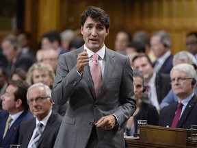 Prime Minister Justin Trudeau rises during question period in the House of Commons on Parliament Hill in Ottawa on Wednesday, Oct.4, 2017.