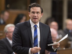 Conservative MP Pierre Poilievre rises during Question Period in the House of Commons, in Ottawa on Friday, October 6, 2017.