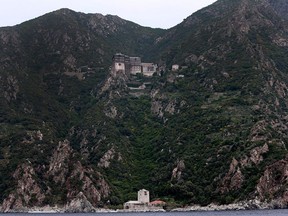 The monastery of Simonos Petra, at the Orthodox monastic sanctuary of Mount Athos, in northern Greece, is seen in a photo taken on May 8, 2013.