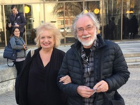 Wilma and Cliff Derksen leave the Winnipeg courthouse Wednesday, Oct.18, 2017 after Mark Edward Grant was found not guilty of killing the Derksen's daughter, Candace, in 1984. The Derksens say after 33 years of uncertainty and legal hearings, they hope the Crown does not appeal. THE CANADIAN PRESS/Steve Lambert