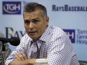 Tampa Bay Rays manager Kevin Cash speaks to the media during a season ending baseball news conference Monday, Oct. 2, 2017, in St. Petersburg, Fla. The Rays finished their season on Sunday, ending with an 80-82 record. (AP Photo/Chris O'Meara)