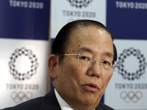 Tokyo Organizing Committee CEO of the 2020 Olympics Toshiro Muto speaks during an interview with the Associated Press in Tokyo Tuesday, Oct. 24, 2017. The top Tokyo Olympic organizer has pledged to keep water clean and safe at marathon swimming and triathlon venue where E. coli bacterial contamination has been detected during the summer, saying they are implementing measures that are showing improvement. (AP Photo/Eugene Hoshiko)
