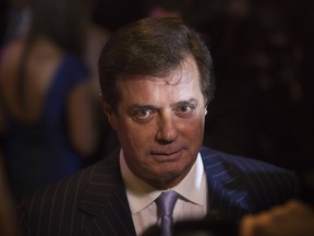 Paul Manafort speaks with the press during an election night event in New York, U.S., on Tuesday, April 19, 2016.
